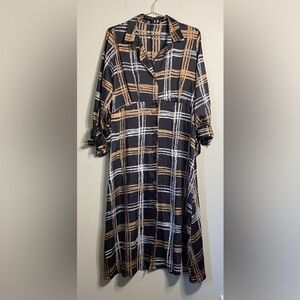 Zara Black and Tan Plaid Button Down Dress Size Large